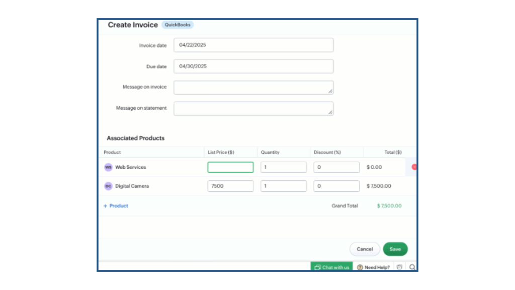 How to Integrate Quickbooks with Bigin - Managing Invoices